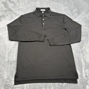 Peter Millar Men Long Sleeve Polo Shirt Black Stretch Medium Dallas Country Club